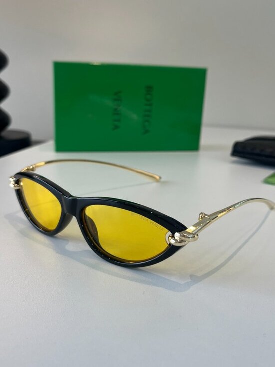 Bottega Veneta New Black Gold Cat Eye Sunglasses Yellow Tinted Lens main image 6